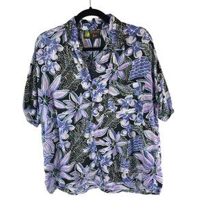 Roundy Bay Mens Hawaiian Aloha Shirt Floral Purple Black XL?